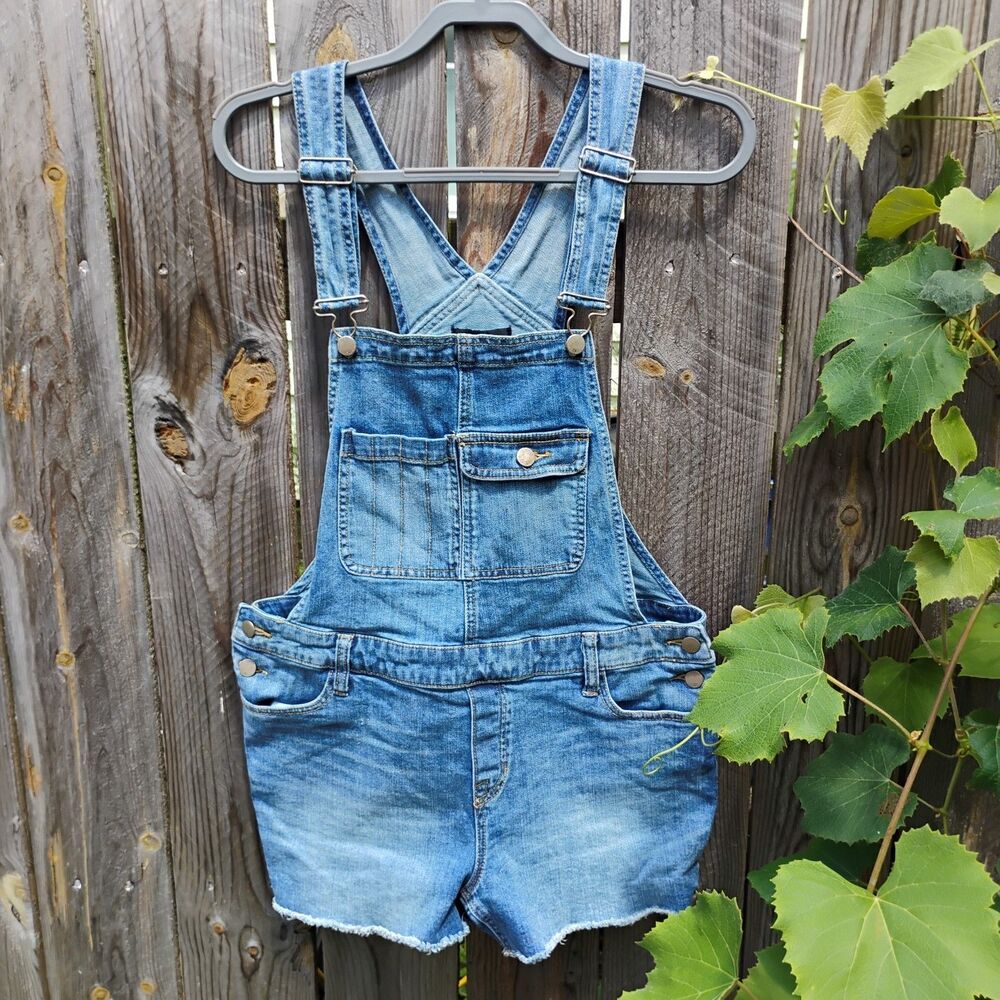 Mossimo Denim Shortalls Bib Overalls Cutoff Shorts Womens Size Medium Bibs